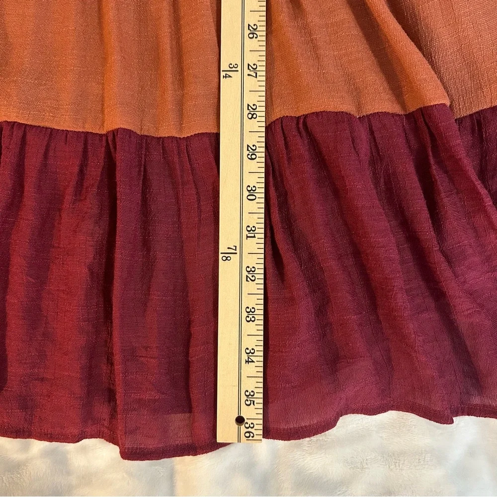 NWT Umgee Color Block Deep V Tied Back Tiered Mini Dress sz L Boho Beachy Gypsy - Picture 14 of 15
